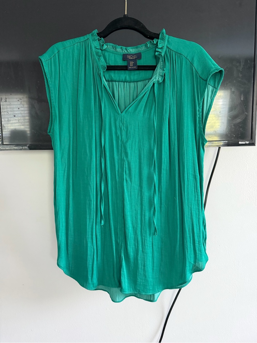 RACHEL Rachel Roy Teal V-Neck Cap Sleeve Blouse